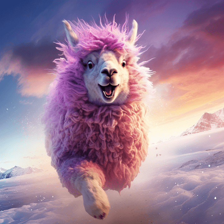 A pink llama dashing through the snow.